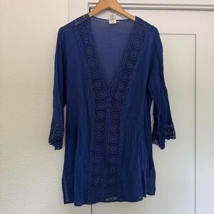 La Blanca Island Fare‎ V-Neck Tunic Blue Size Small